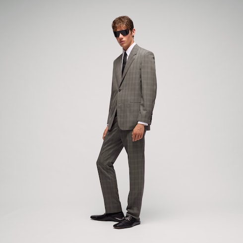 Prince of Wales wool pants with embroidery