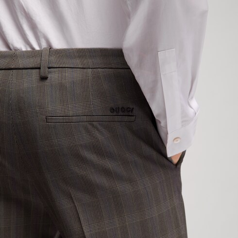 Pantalon en laine Prince de Galles avec broderie