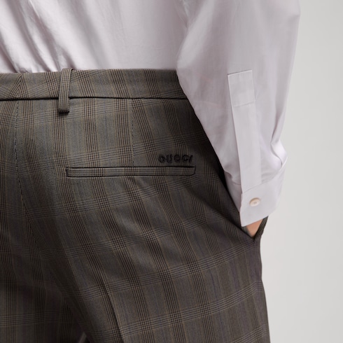 Prince of Wales wool pants with embroidery