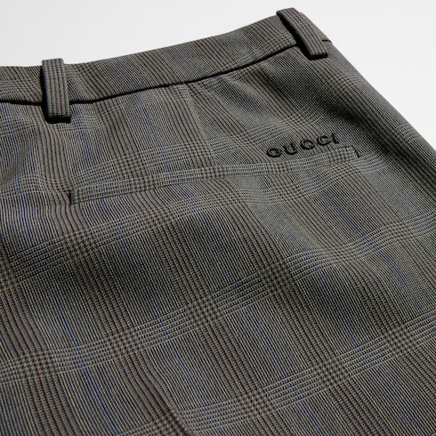 Prince of Wales wool pants with embroidery