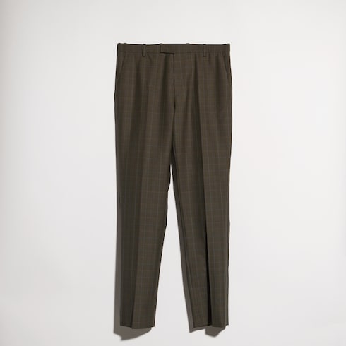 Prince of Wales wool pants with embroidery