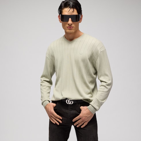 Jersey de punto de algodón y seda acanalado