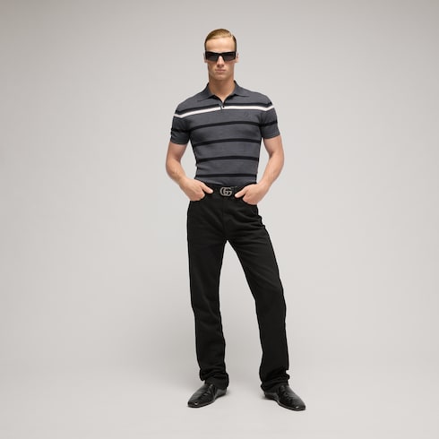 Chemise polo en laine rayée avec broderie