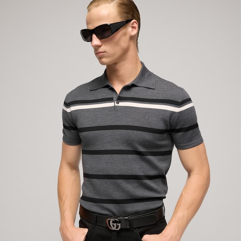 Polo in lana a righe con ricamo