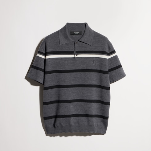 Polo in lana a righe con ricamo