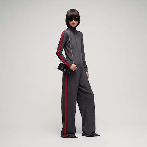 Pantalone leisure in lana fine con nastro Web