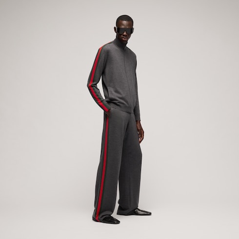 Veste zippée en laine fine avec bande Web
