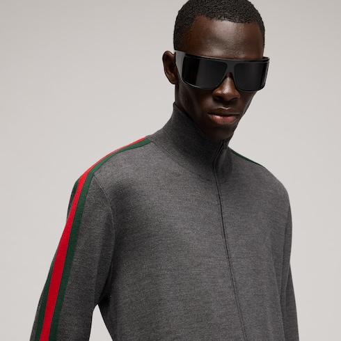 Veste zippée en laine fine avec bande Web