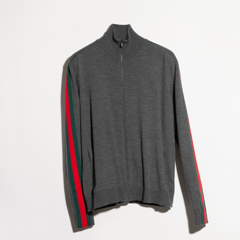 Veste zippée en laine fine avec bande Web