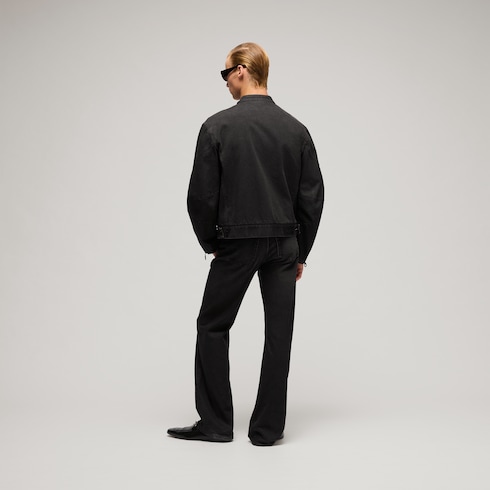 Pantalon évasé en denim de coton avec Horsebit
