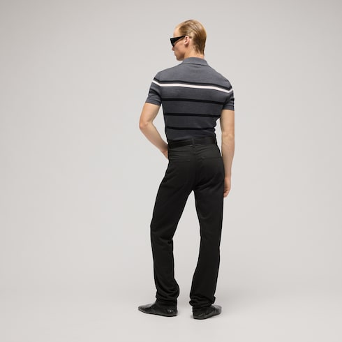 Chemise polo en laine rayée avec broderie