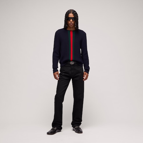 Maglione in lana a coste fine con nastro Web