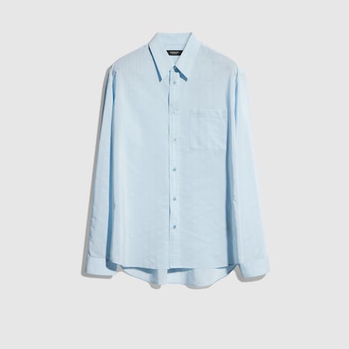 Striped technical cotton shirt in light blue | GUCCI® SI