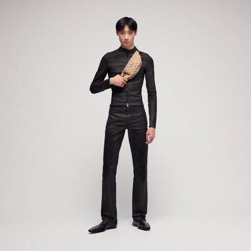 Coated stretch cotton twill denim jacket