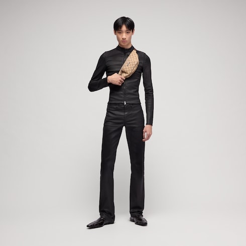 Veste en denim twill de coton stretch enduit