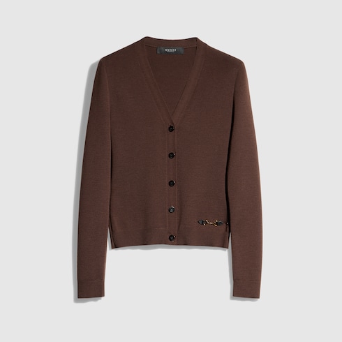 GUCCI ホースビット付き ファインリブ ニットウール カーディガン