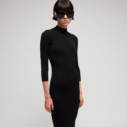 Fine rib knit wool dress with Horsebit
