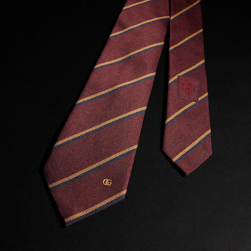 Striped Double G silk jacquard tie