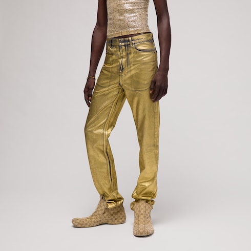 Slim fit coated cotton denim pants