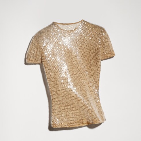 Embroidered stretch tulle T-shirt