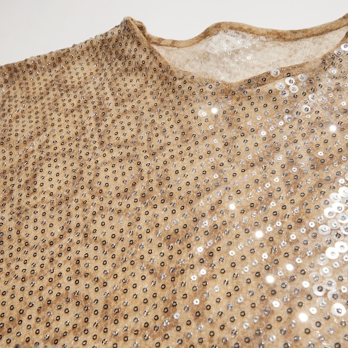 Embroidered stretch tulle T-shirt