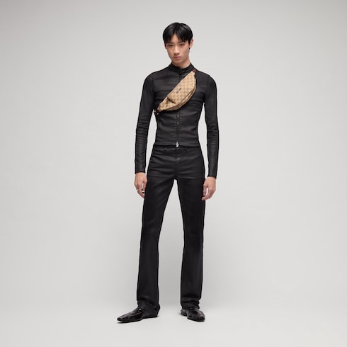 Coated stretch cotton twill denim pants