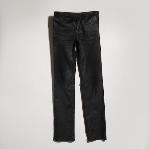Pantaloni in denim di cotone stretch spalmato