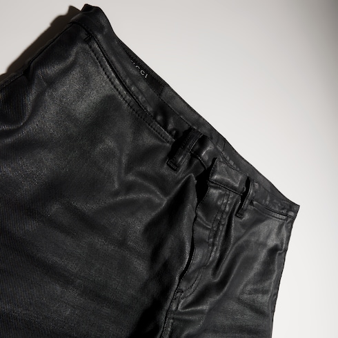 Coated stretch cotton twill denim pants