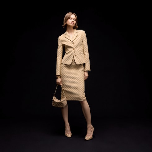 Falda midi de canvas de algodón con GG