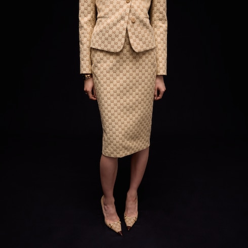 Falda midi de canvas de algodón con GG