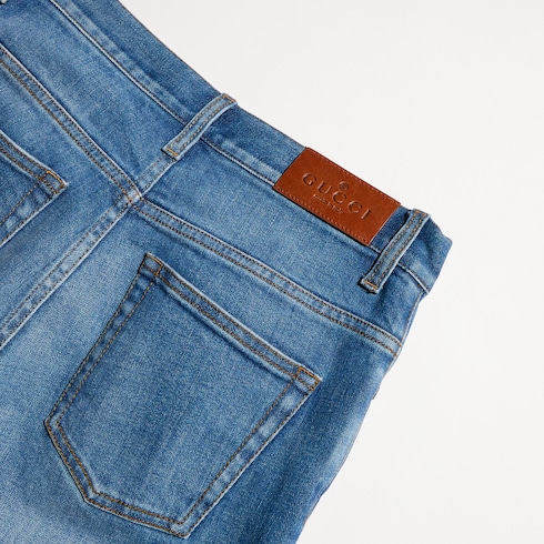 Petite fit straight cotton denim pants