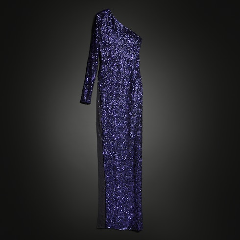 Embroidered silk georgette long dress