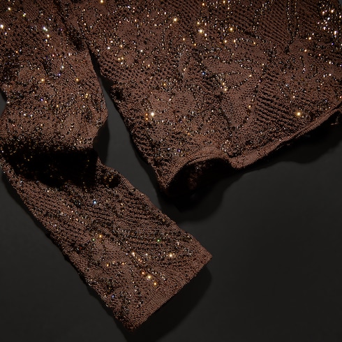 Stretch knit silk lace top with crystals