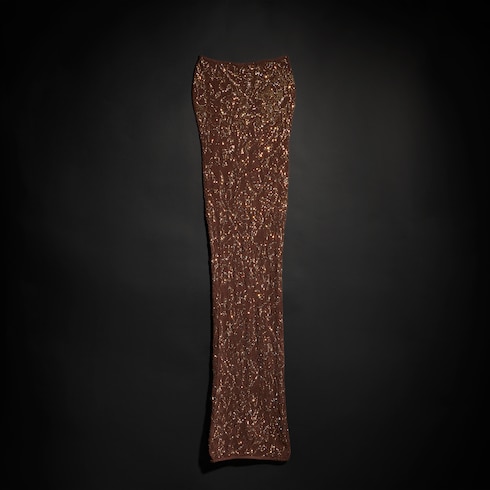 Jupe en maille stretch en soie avec dentelle et cristaux