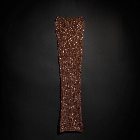 Stretch knit silk lace skirt with crystals