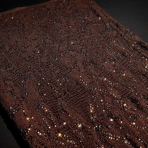 Stretch knit silk lace skirt with crystals