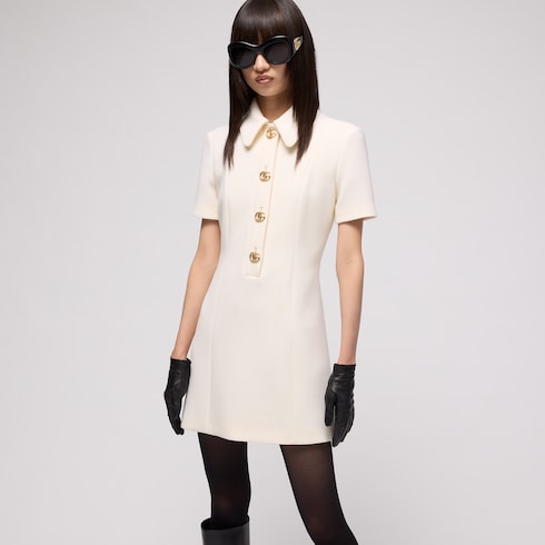 Crêpe wool dress with Double G button