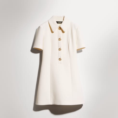 Crêpe wool dress with Double G button