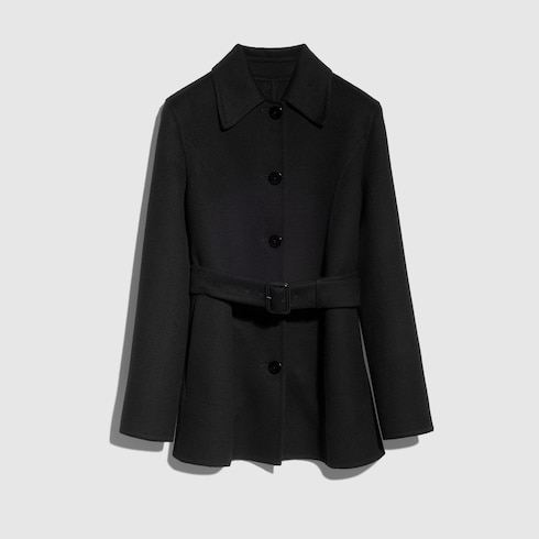 Wool silk coat with GG inside in black | GUCCI® US