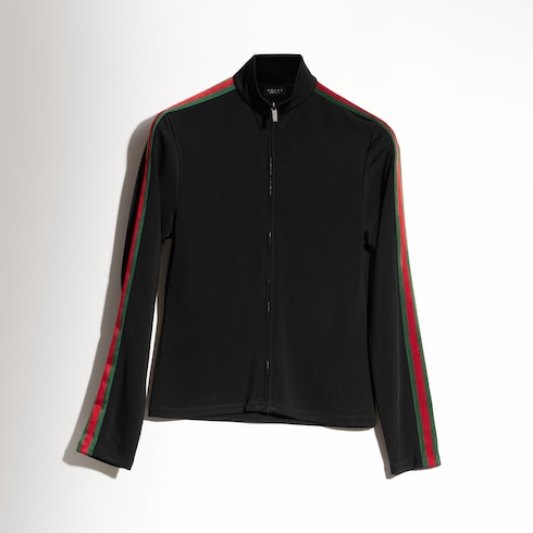 Chaqueta de punto de viscosa con cremallera y tribanda Web