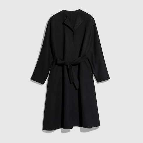 Wool silk long coat coat with GG inside in black | GUCCI® US