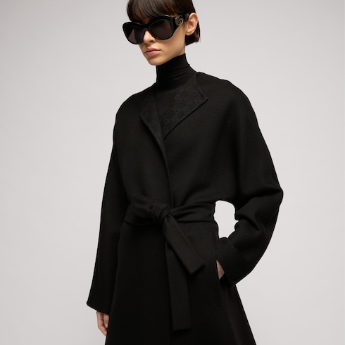 Cappotto lungo in seta e lana con GG all'interno