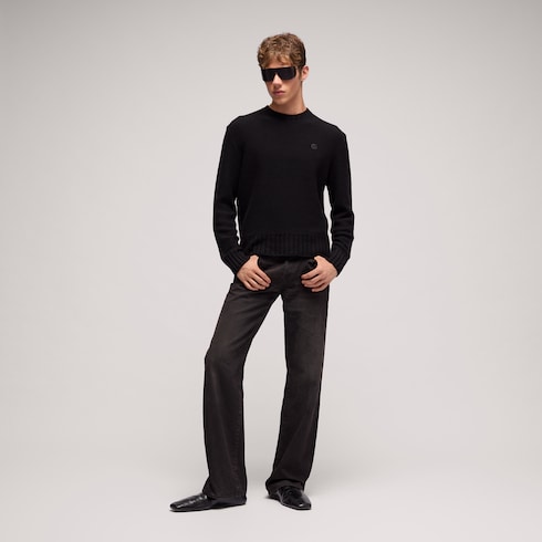 Knit wool cashmere sweater with embroidery