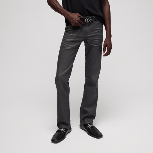 Slim fit resinated twill cotton pants