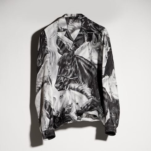 Camisa de jacquard de sarga de seda con estampado GG
