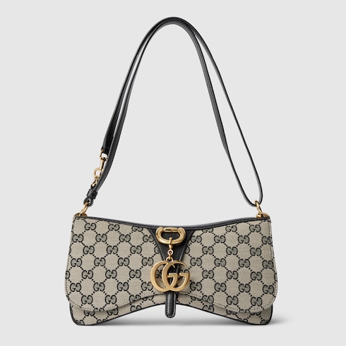 Medium shoulder bag with Double G detail in beige and black GG