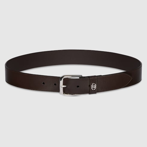 Belt with Interlocking G detail in brown leather | GUCCI® US