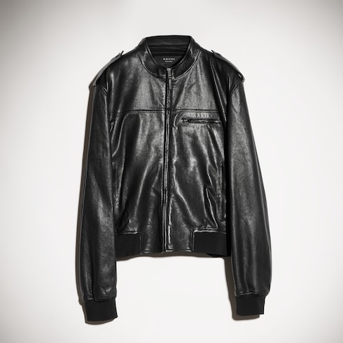 Grainy nappa leather bomber jacket