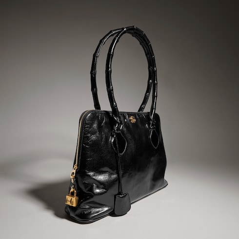 饰竹节效果中号顶部提手手袋
