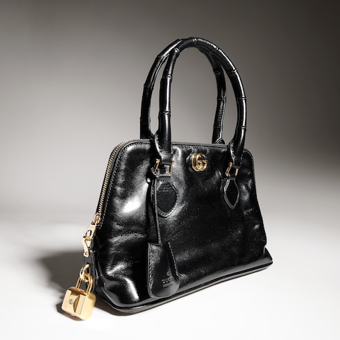 Small bamboo-effect top handle bag